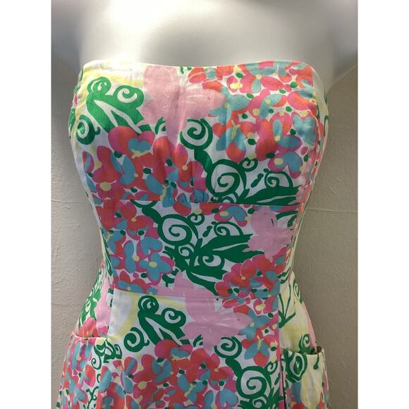 Lilly Pulitzer Y2K Strapless Butterfly Floral Print Crinoline Party Dress 2 XS - Picture 3 of 4